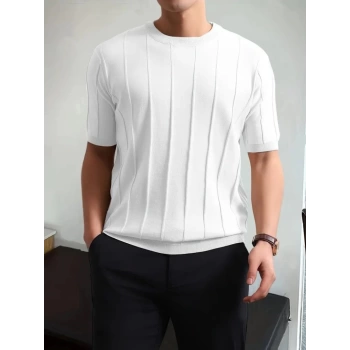 MARSiLYAN- Erkek Kısa Kollu Bisiklet Yaka çizgili Triko Tshirt