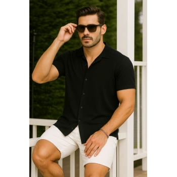 MARSiLYAN- Erkek Kısa Kollu örme Kumaş Pamuklu Gömlek