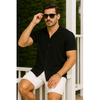 MARSiLYAN- Erkek Kısa Kollu örme Kumaş Pamuklu Gömlek