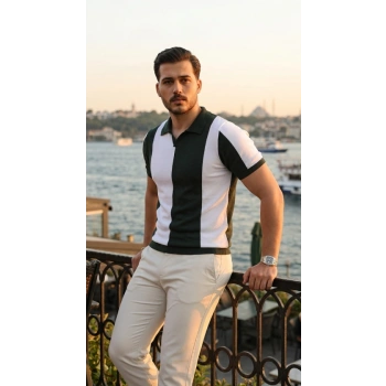 MARSiLYAN- Erkek Kısa Kollu Polo Yakalı Blok Desenli Triko Bluz