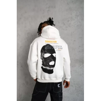 MARSiLYAN- Erkek Kordonlu Maske Baskılı Kapüşonlu Sweat - Beyaz