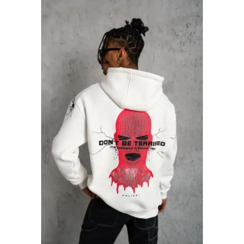 MARSiLYAN- Erkek Maske Baskılı Kapüşonlu Sweat - Beyaz