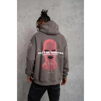 MARSiLYAN- Erkek Maske Baskılı Kapüşonlu Sweat - Gri