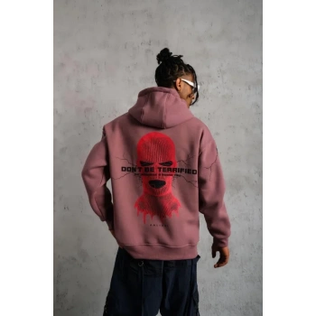 MARSiLYAN- Erkek Maske Baskılı Kapüşonlu Sweat - Gül Kurusu