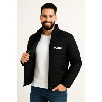 MARSiLYAN- Erkek Mikro Su İtici Kapitone Baskılı Astarlı Fermuarlı Bomber Mont - Siyah