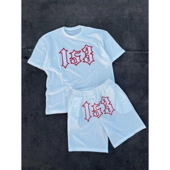 MARSiLYAN- Erkek Nakış İşlemeli Şortlu Takım - Beyaz