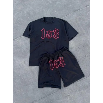 MARSiLYAN- Erkek Nakış İşlemeli Şortlu Takım - Siyah