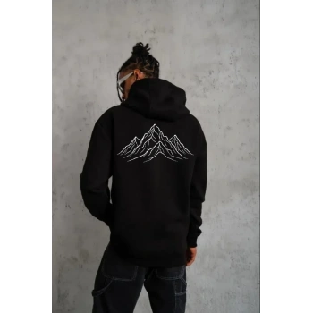MARSiLYAN- Erkek Nihilist Penguen Özel Tasarım Oversize Kapüşonlu Sweatshirt - Siyah