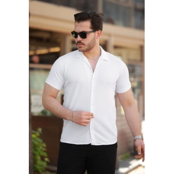 MARSiLYAN- Erkek Ottoman Kumaş Apaj Yaka Kısa Kollu Gömlek