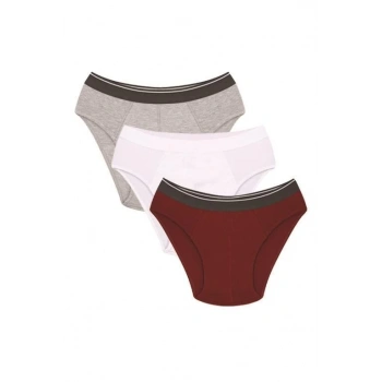 MARSiLYAN- Erkek Pamuk 3lü Bordo Beyaz Gri Likralı Slip