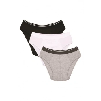 MARSiLYAN- Erkek Pamuk 3lü Siyah Beyaz Gri Likralı Slip