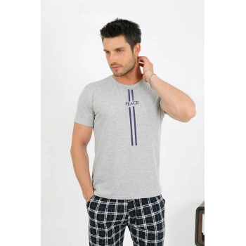 MARSiLYAN- Erkek Pamuk Kısa Kol Pijama Takım Gri