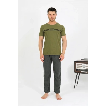 MARSiLYAN- Erkek Pamuk Kısa Kol Pijama Takım Haki