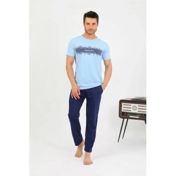 MARSiLYAN- Erkek Pamuk Kısa Kol Pijama Takım Mavi
