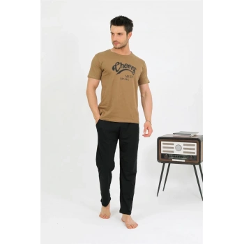 MARSiLYAN- Erkek Pamuk Kısa Kol Pijama Takım Vizon