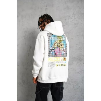 MARSiLYAN- Erkek Patel Six Baskılı Kapüşonlu Sweat - Beyaz