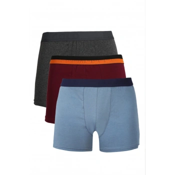 MARSiLYAN- Erkek Penye 3lü Boxer Füme-Bordo-İndigo