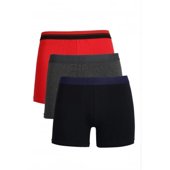 MARSiLYAN- Erkek Penye 3lü Boxer Kırmızı-Füme-Lacivert