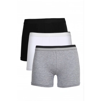 MARSiLYAN- Erkek Penye 3lü Boxer Siyah-Beyaz-Gri