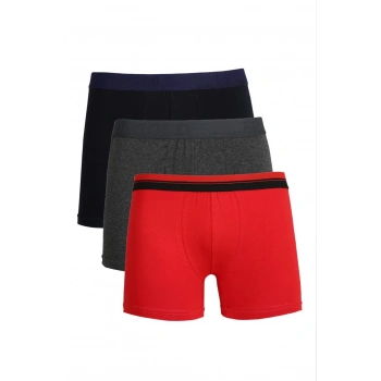 MARSiLYAN- Erkek Penye 3lü Boxer Siyah-Füme-Kırmızı