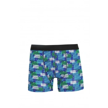 MARSiLYAN- Erkek Penye Likralı Desenli Boxer Mavi