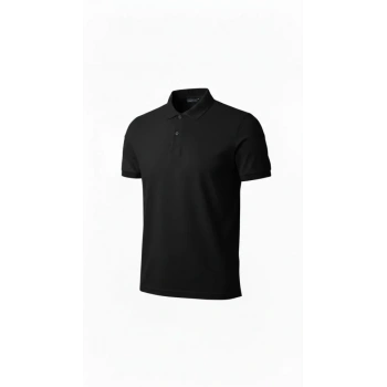 MARSiLYAN- Erkek Pike Kumaş Düğmeli Yaka Regular Fit Günlük Kısa Kol Tişört T-shirt - Siyah