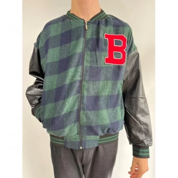 MARSiLYAN- Erkek Pötikare Desen Nakışlı Kolej Ceket - Haki