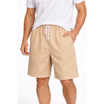 MARSiLYAN- Erkek Pötikareli Şort – Beli Lastikli Bağcıklı, Cepli, Rahat Kesim Günlük Yazlık Şort - Bej