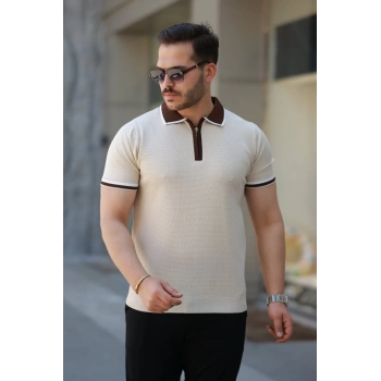 MARSiLYAN- Erkek Renkli Yaka Kısa Kollu Tişört