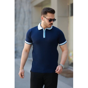 MARSiLYAN- Erkek Renkli Yaka Kısa Kollu Tişört