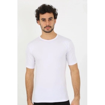 MARSiLYAN- Erkek Sıfır Yaka Likralı Beyaz T-Shirt