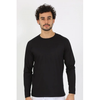 MARSiLYAN- Erkek Sıfır Yaka Uzun Kol Siyah Fanila