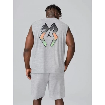 MARSiLYAN- Erkek Sırt Baskılı Sıfır Kol İkili Şort Takım - Gri