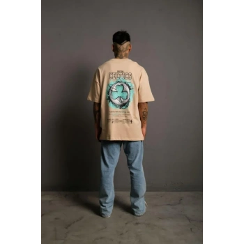 MARSiLYAN- Erkek Sırt Baskılı T-shirt - Bej