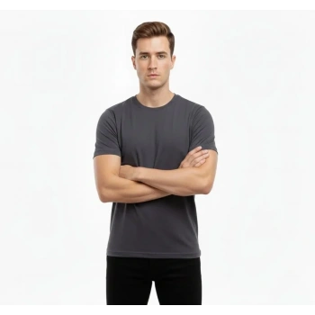 MARSiLYAN- Erkek T-Shirt Bisiklet Yaka Slim Fit Dar Kesim Likralı Tişört Günlük Basic Body - Füme