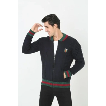 MARSiLYAN- Erkek Tam Fermuarlı Triko Hırka - Lacivert