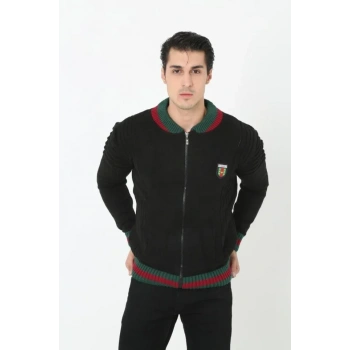 MARSiLYAN- Erkek Tam Fermuarlı Triko Hırka - Siyah