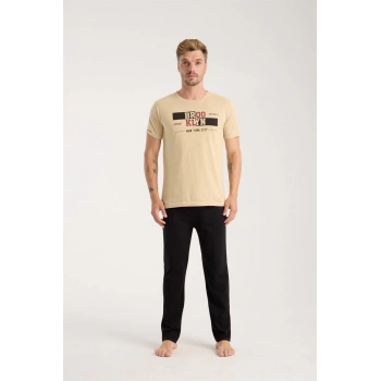 MARSiLYAN- Erkek Ten Rengi Kısa Kol Pijama Takımı