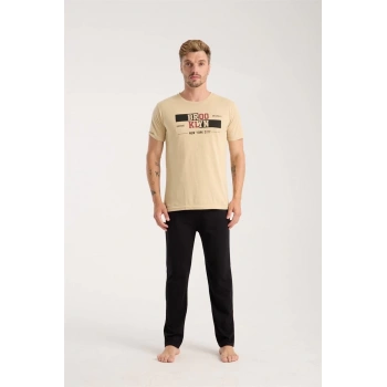 MARSiLYAN- Erkek Ten Rengi Kısa Kol Pijama Takımı