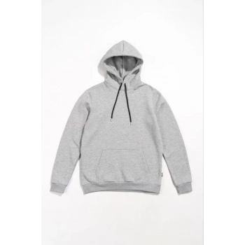 MARSiLYAN- Erkek Uzun Kol Kapşonlu Basic Sweatshirt Hoodie - Gri