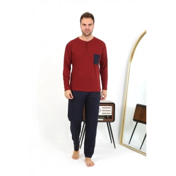 MARSiLYAN- Erkek Uzun Kol Penye Bordo Pijama Takımı