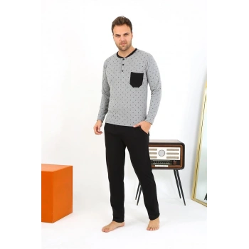 MARSiLYAN- Erkek Uzun Kol Penye Füme Pijama Takımı