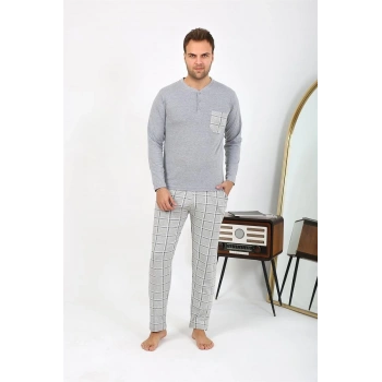MARSiLYAN- Erkek Uzun Kol Penye Gri Pijama Takımı