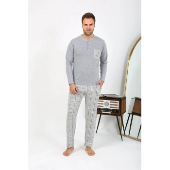 MARSiLYAN- Erkek Uzun Kol Penye Gri Pijama Takımı