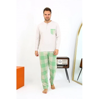 MARSiLYAN- Erkek Uzun Kol Penye Krem Pijama Takımı
