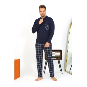 MARSiLYAN- Erkek Uzun Kol Penye Lacivert Pijama Takımı