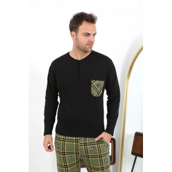 MARSiLYAN- Erkek Uzun Kol Penye Siyah Pijama Takımı