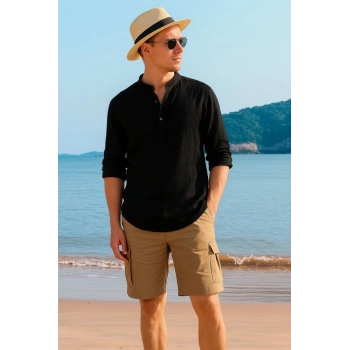 MARSiLYAN- Erkek Uzun Kollu Hakim Yaka Düğmeli Erkek Müslim Gömlek