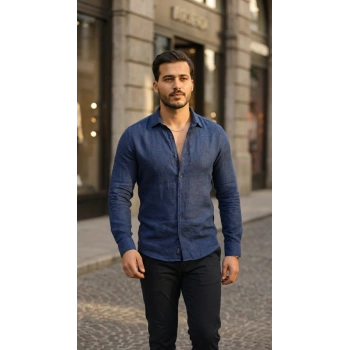 MARSiLYAN- Erkek Uzun Kollu Keten Gömlek