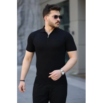 MARSiLYAN- Erkek Viskon Kumaş Polo Yaka Desenli Tişört